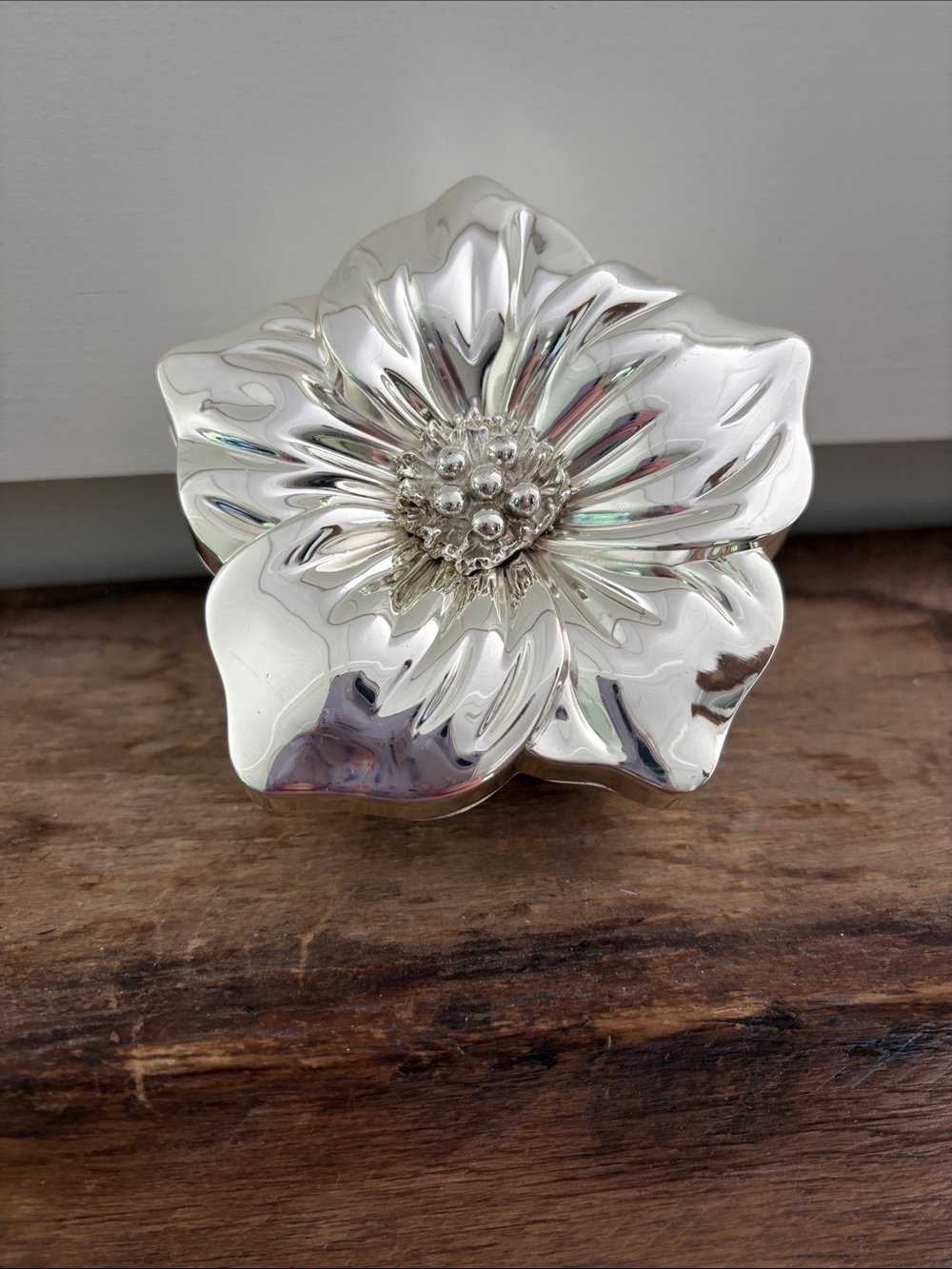 Silver Flower Trinket Box - Floral Decorative Jewelry Dish